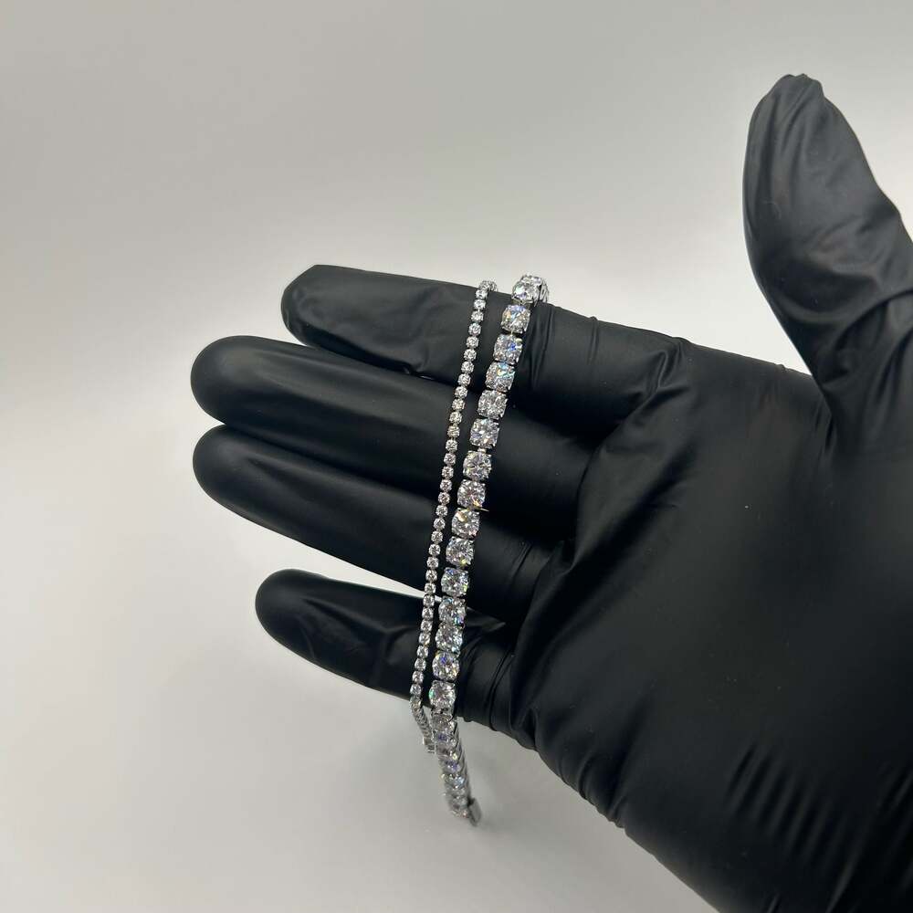 5mm & 2mm Silver Moissanite Tennis Bracelet Set VVS1 7.5 Inch Mens No Pass